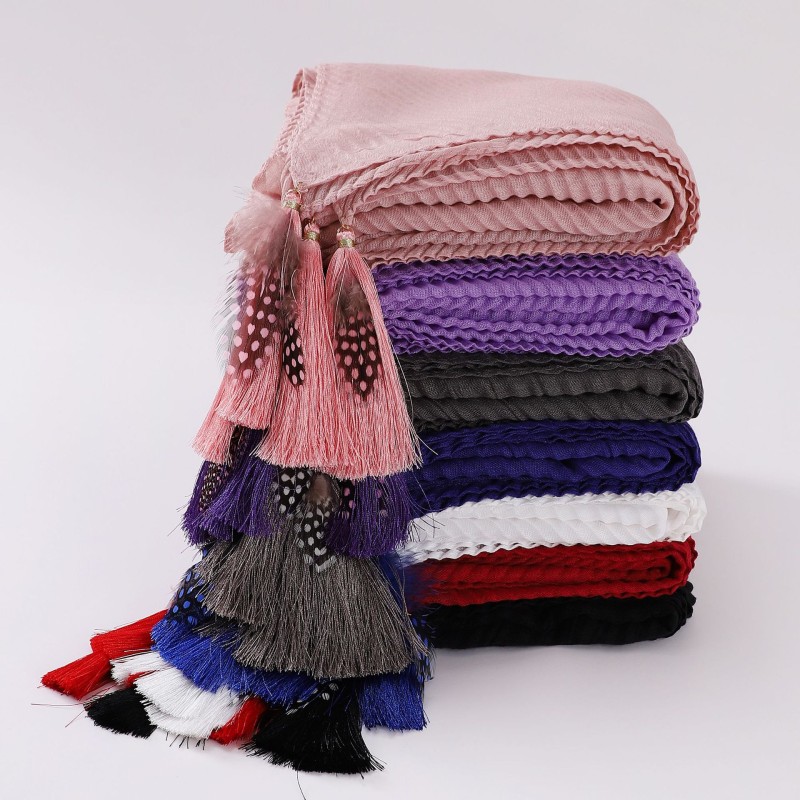 Muslim Scarf - Feathers Tassels Chiffon