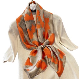 Camouflage Silk Scarf - Big Size Orange
