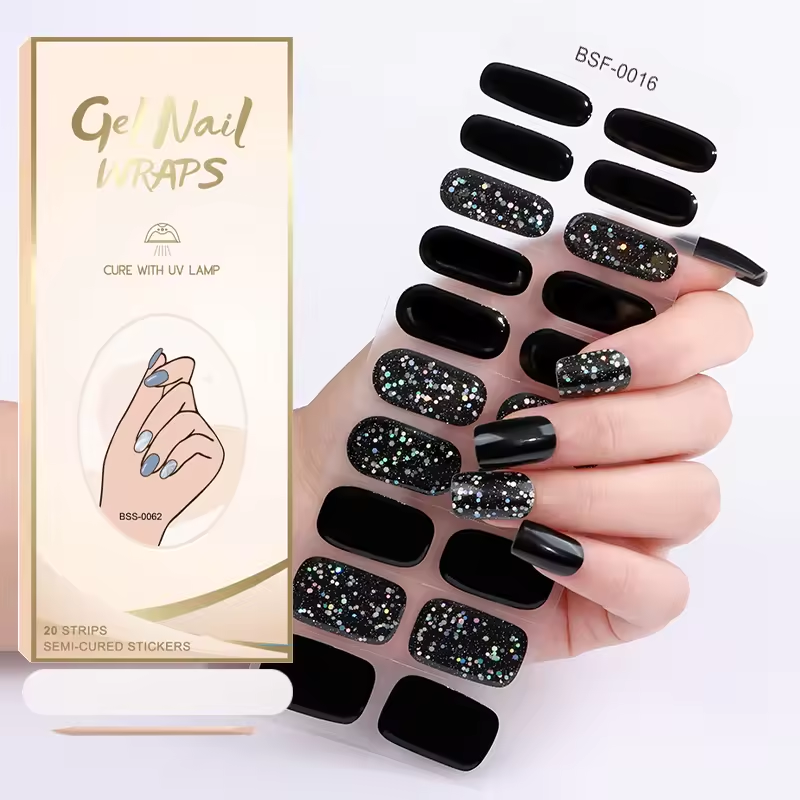 New Arrival Styles Popular Designs Non -Toxic Long Lasting New Gel Nail Stickers Self Adhesive Semi Cured Gel Nail Polish