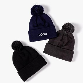 Knitted Beanie Factory - Winter Outdoor Cuff Embroidery Jacquard Pom Pom