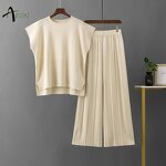 Women's Knit Set Factory - T-shirt Wide-leg Pants Set