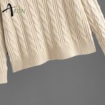 Women's Knit Set Factory - V Neck Cable Knit Pants Set