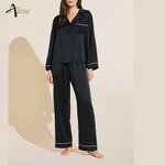 Custom Silk Satin Pajamas Factory - Black Pajama Set