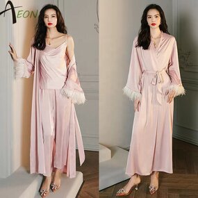Silk Feather Kimono Factory - Luxury Maxi Robe for Women
