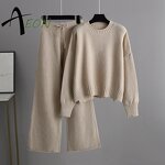 Women's Knit Set Factory - Round Neck Pullover Pants Set