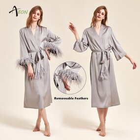 Feathered Kimono Robe Factory - Pink Long Dressing Gown