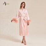 Feathered Kimono Robe Factory - Pink Long Dressing Gown
