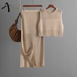 Women's Knit Set Factory - Sleeveless Vest Skirt Set