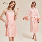 Feathered Kimono Robe Factory - Pink Long Dressing Gown