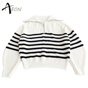 Women's Zip Sweater Factory - Custom Striped Knit Jumper