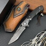 Damascus Pocket Knife Supplier - Steel Wooden Handle Men Outdoor Collectable