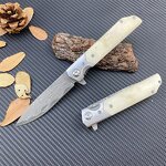 Damascus Folding Knife Factory - Ox Bone Rosewood Handmade Outdoor Hunting