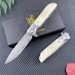 Damascus Folding Knife Factory - Ox Bone Rosewood Handmade Outdoor Hunting