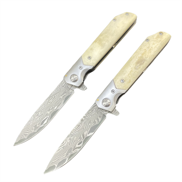 Damascus Folding Knife Factory - Ox Bone Rosewood Handmade Outdoor Hunting