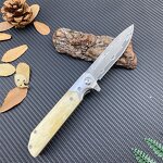 Damascus Folding Knife Factory - Ox Bone Rosewood Handmade Outdoor Hunting