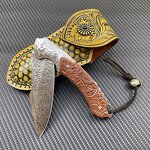 Damascus Folding Knife Supplier - High Quality VG10 Sand Ironwood Handle Customizable