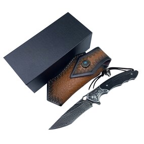 Damascus Pocket Knife Supplier - Steel Wooden Handle Men Outdoor Collectable