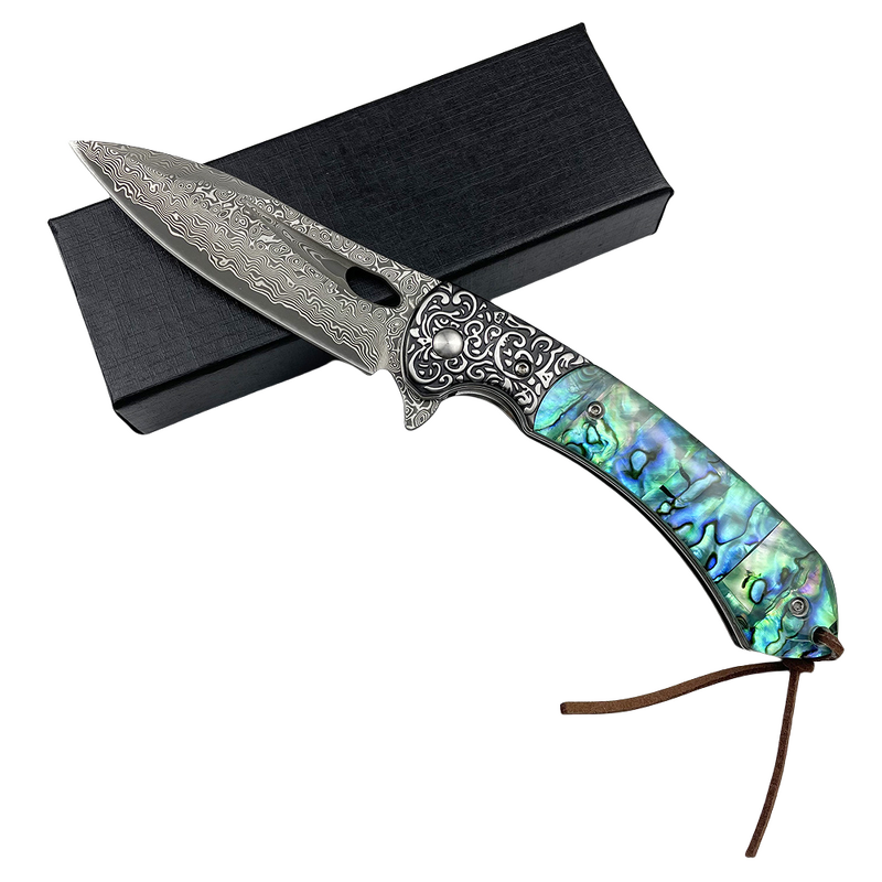 Damascus Outdoor Knife Factory - Direct Sale Sea Shell Handle Pocket