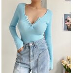 Women's Bodysuit Supplier - Long Sleeve Knitted Hot Girl Elastic Slimming