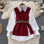 Shirt Set Factory - New Autumn Winter Women's Loose Long-sleeved Top Vest
