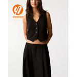 Women's Vest Factory - Grey Veste Denim Linen Blend Asymmetrical Button-up