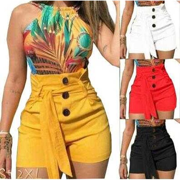 Women's Shorts Factory - High Waist Button up Wide Leg Tank Top Set