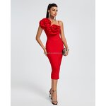 Cocktail Dress Supplier - Fashion Design Red 3D Flowers Sleeveless Bodycon