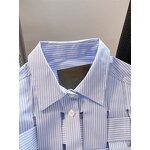 Women's Shirt Factory - 2025 Spring Blue Long Sleeved Striped Polo