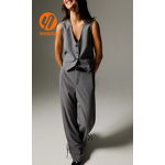 Women's Vest Factory - Grey Veste Denim Linen Blend Asymmetrical Button-up