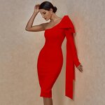 Bandage Dress Factory - Solid Bowknot Evening One Shoulder Club Party