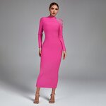Cocktail Dress Factory - Beaded Long Sleeve Backless Diamond Tassel Midi