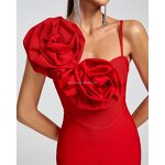 Cocktail Dress Supplier - Fashion Design Red 3D Flowers Sleeveless Bodycon