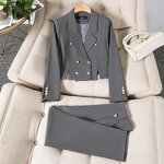 Women's Suit Set Supplier - Elegant Office Double-Breasted Pantsuit Button