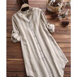 Blouse Supplier - Long Style Striped Spring Autumn Loose Lapel