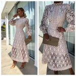 Party Dress Supplier - Puff Sleeve Long White Lace High Waist Spring