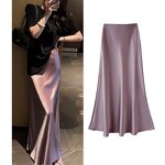 Women's Skirt Set Factory - Satin Long Smooth High Waist Two Piece Pencil
