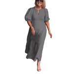 Cotton Dress Factory - Round Neck Loose for Mama Black Casual Plus Size