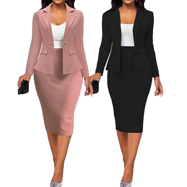 Women's Suit Set Supplier - 2 Pcs Lapel Single-breasted Blazer Skirt