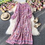 Beach Dress Supplier - V Neck Women's Floral Long Sleeve Casual Summer