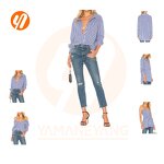 Women's Shirt Factory - Striped Casual Long Sleeve Button-Down Plus
