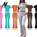 Loungewear Set Supplier - OEM Two Piece Set Wide Long Leggings Flared