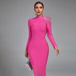 Cocktail Dress Factory - Beaded Long Sleeve Backless Diamond Tassel Midi