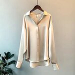 Satin Blouse Supplier - Button up V Neck Office Vintage Collar
