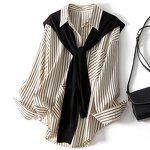 Two-piece Shirt Supplier - Shawl Stripe Lapel Long Sleeve Loose Autumn