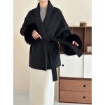 Fur Coat Supplier - Wool Blended Short Coat with Fox Cuff