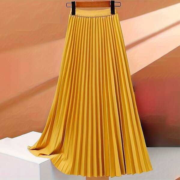 Pleated Skirt Factory - Summer Elegant High Waist Plain Casual Midi