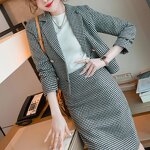 Houndstooth Suit Set Supplier - Wool Acrylic Plaid Knee-length Skirt Suit