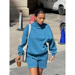 Hoodie Set Factory - Custom Crop Top Half Turtleneck Women Set Wholesale