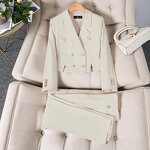Women's Suit Set Supplier - Elegant Office Double-Breasted Pantsuit Button