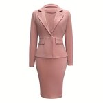 Women's Suit Set Supplier - 2 Pcs Lapel Single-breasted Blazer Skirt